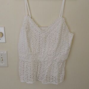 Women's top Jopna xl white embroidery eyelet camisole adjustable straps shirring